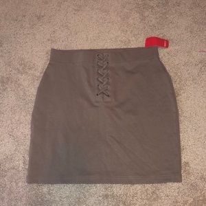 Taupe bodycon lace up mini skirt